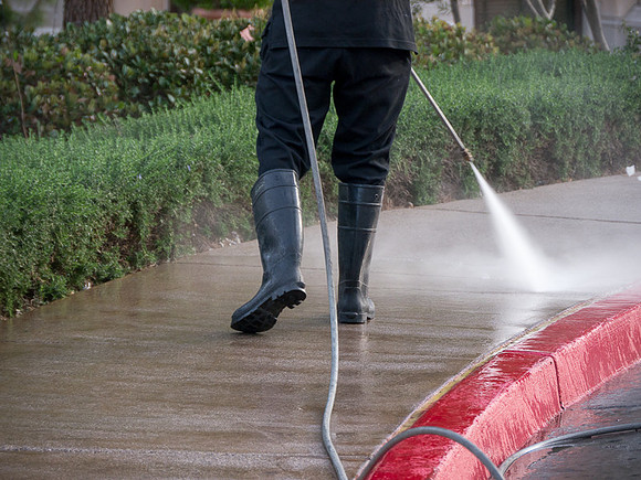 Man hosing street, Las Vegas (WhiteOut)